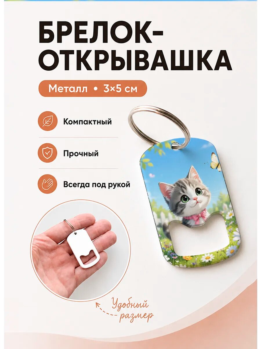 Брелок открывашка "Котёнок в Ромашках"