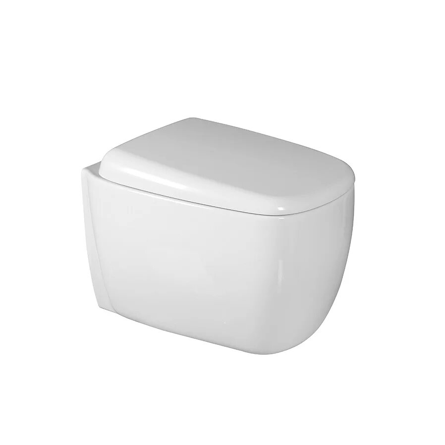 Унитаз подвесной Milleau Miel MYL042SGW с микролифтом, безободковый, без бачка, антивсплеск, фарфоровый, белый, глянцевый, прямоугольный, сиденье для унитаза в комплекте