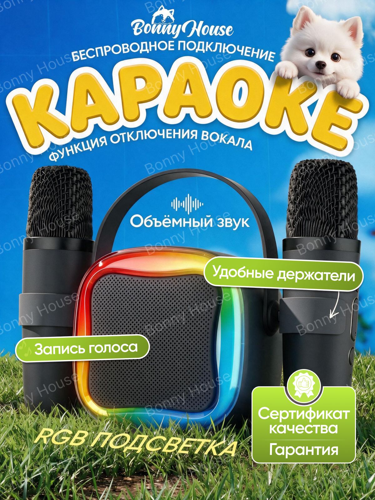 Детская караоке система с двумя беспроводными микрофонами и колонкой