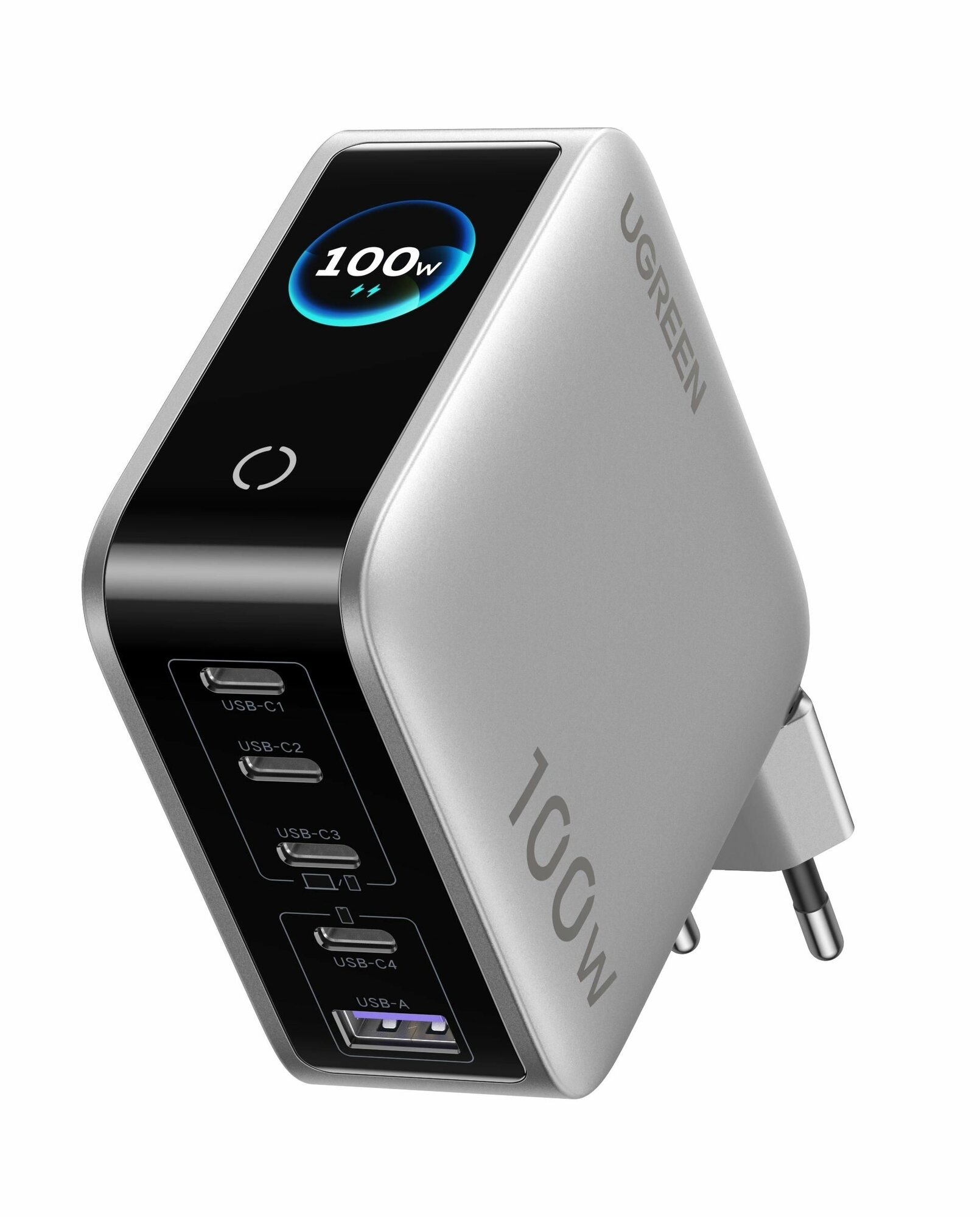 Сетевое зарядное устройство uGreen X773 (65620B) 100W 5-Port GaN Fast Charger USB-C*4&USB-A*1 EU серебристое