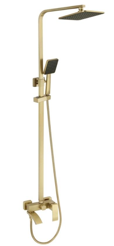 Душевая стойка Fmark FS8645-1C, однорычажная, излив, тропический душ, лейка, штанга, матовое золото