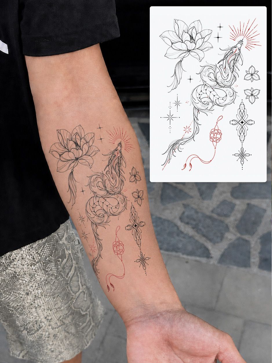 TATTS Переводные татуировки, Нежный дракон 10*15см (для взрослых и детей)