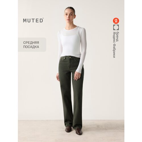 фото Джинсы классические muted со средней посадкой straight, размер 38/32 (172-178), хаки