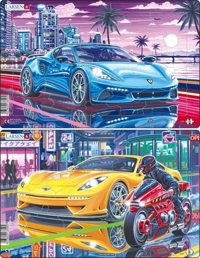 Пазл Larsen элегантные спортивные автомобили, 30 элементов, 1 шт, 28.5x18.3 см