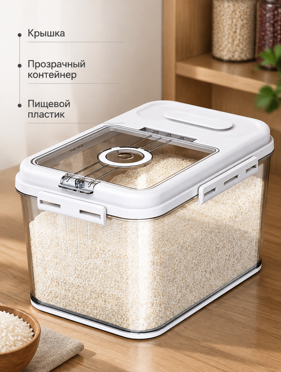 Прямоугольный контейнер для сыпучих продуктов 15 л с герметичной крышкой