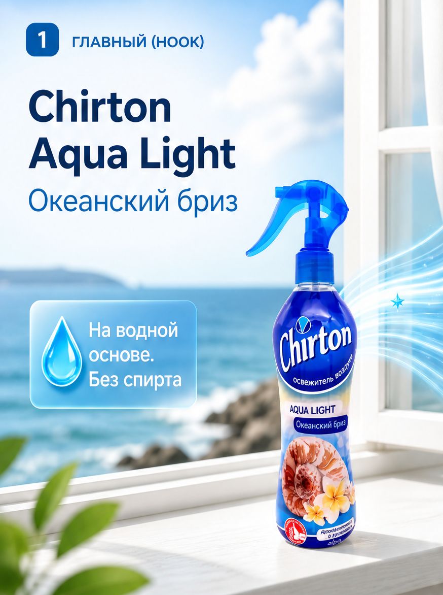 Chirton Aqua Light Освежитель воздуха Спрей, Океанский бриз 400мл