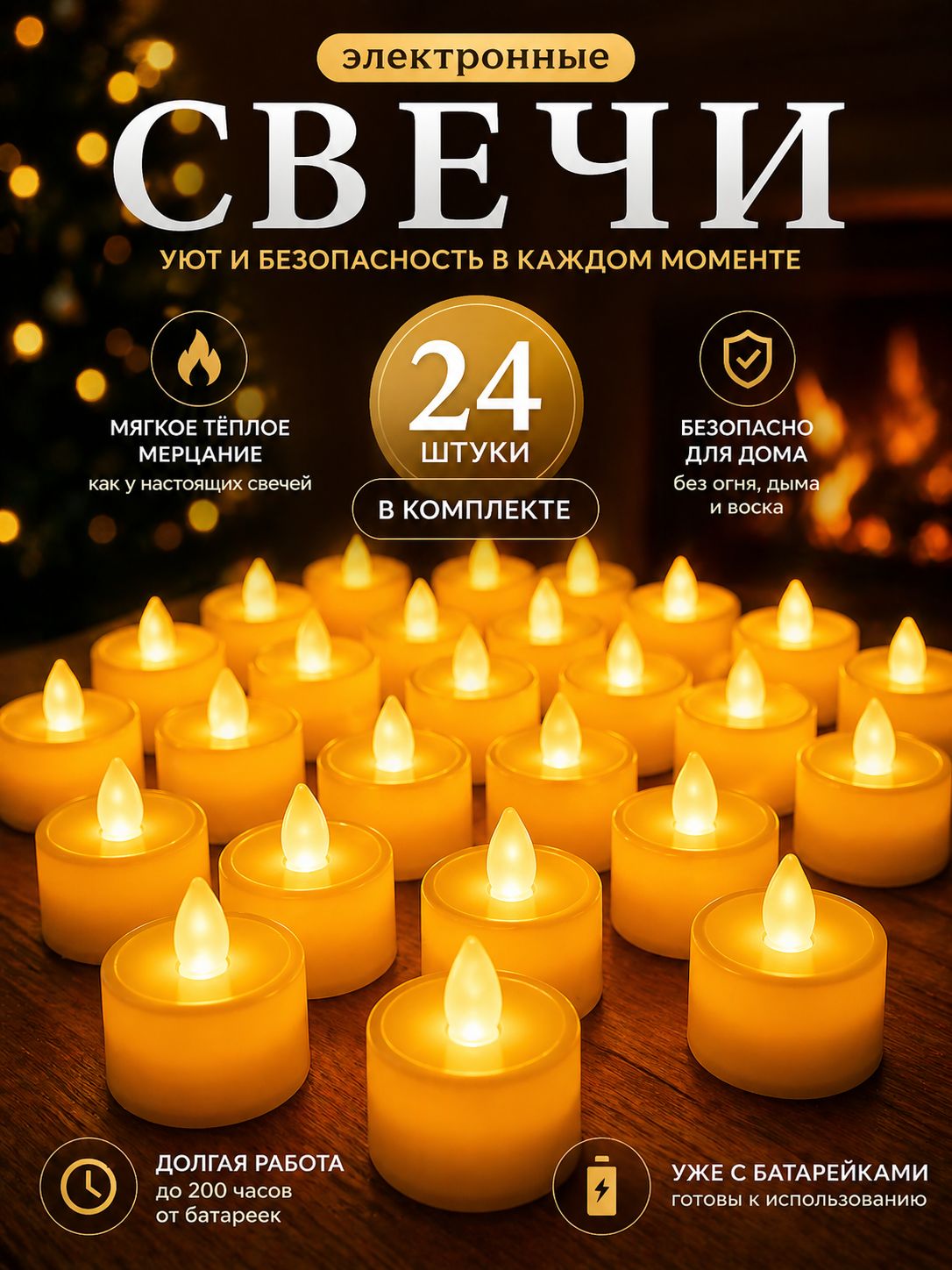 24шт. Набор светодиодных свечей с батарейками