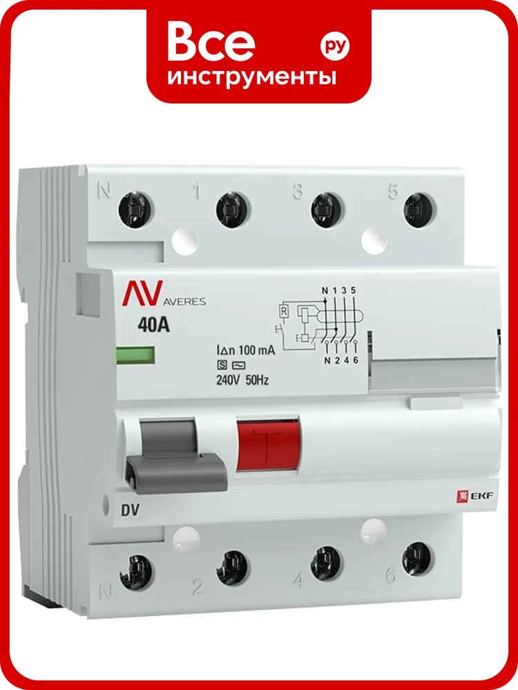 Устройство защитного отключения EKF DV 4P 40А/100мА, S AVERES, SQ rccb-4-40-100-s-av