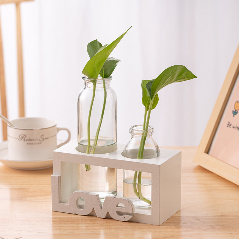 Минималистичный скандинавский белый стеклянный вазон с двумя отверстиями для офисного водного цветоводства с бумажной