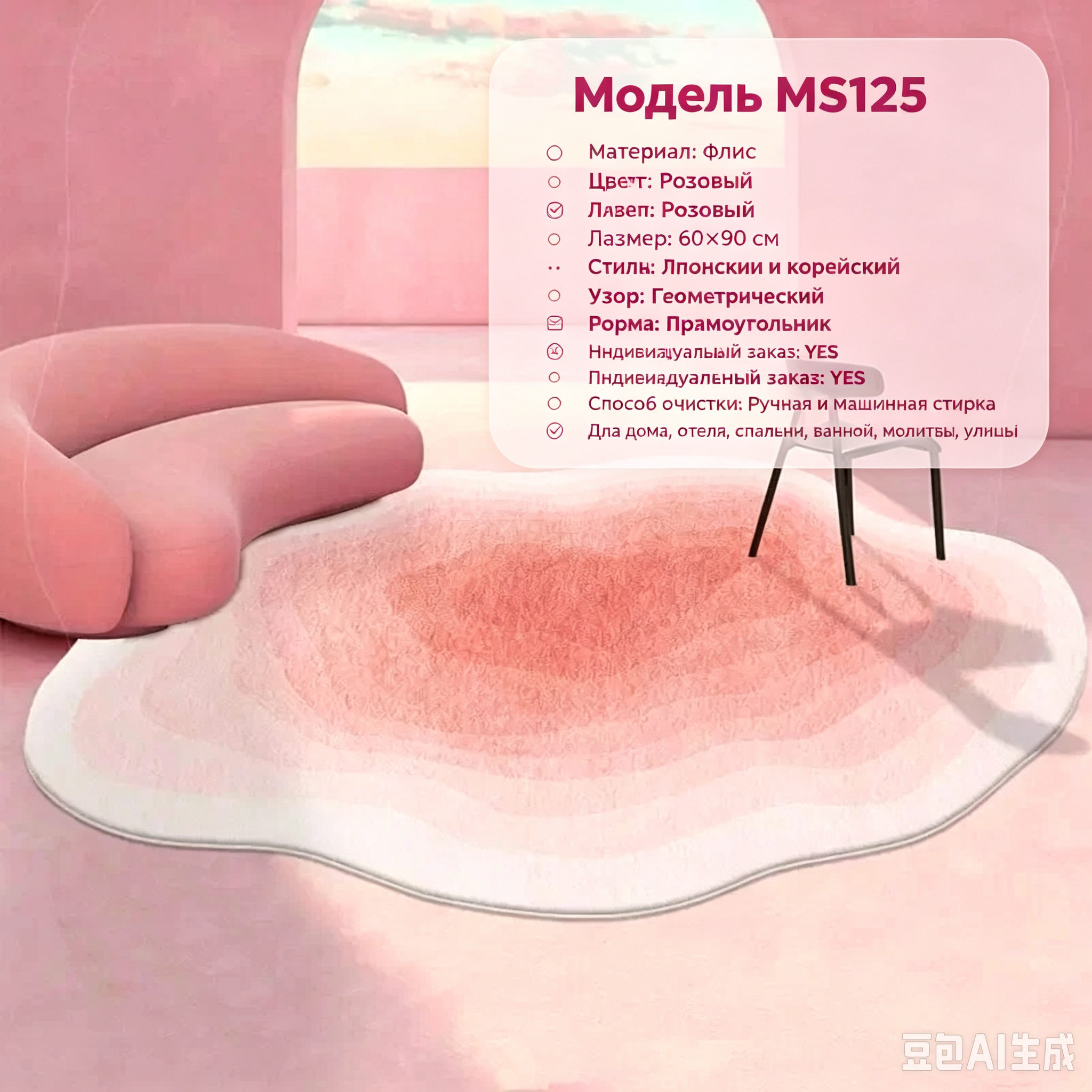 Мягкий ковер MiRcle Sweet 60×90 см, розовый коврик для пола в гостиную, спальню и прихожую