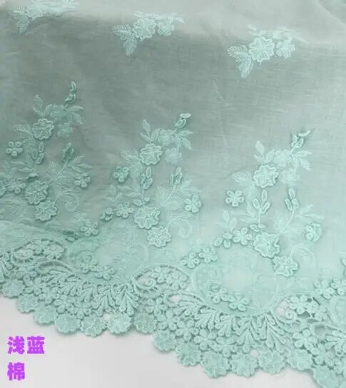 Хлопковая кружевная ткань с 3D цветочной вышивкой X985 2yards long, Голубой, light blue
