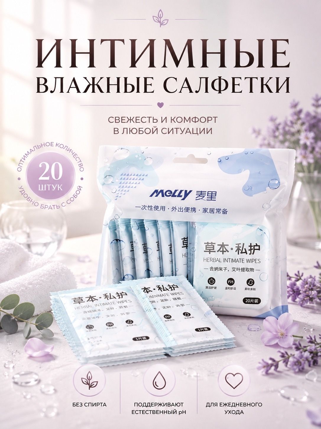 Влажные салфетки 20 шт