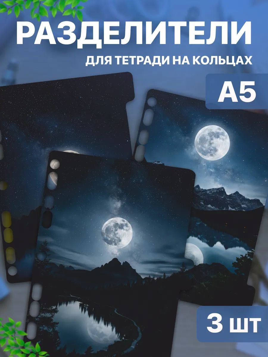 Разделители для тетради на кольцах А5 Луна
