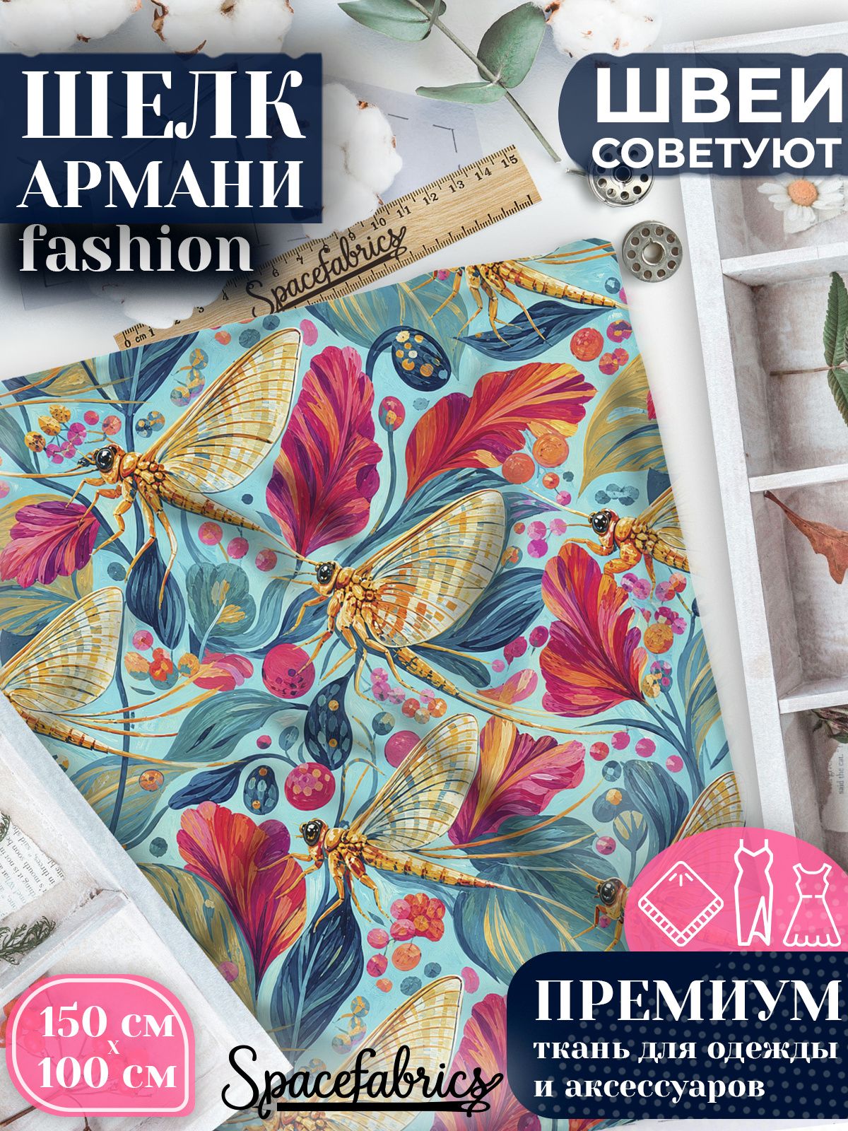 Ткань для шитья шелк Армани, искусственный атлас шелк для костюмов, платьев, юбок с принтом