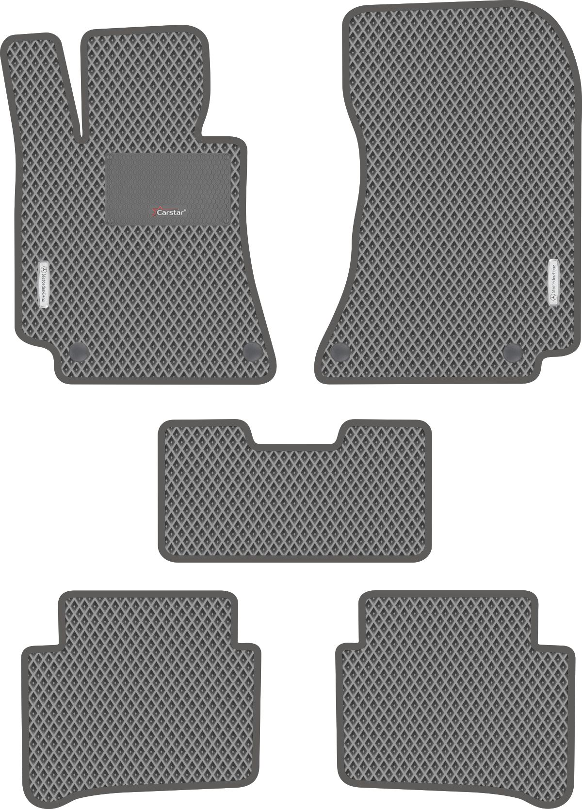Автомобильные коврики EVA для Mercedes-Benz E-klasse IV W212 (2009-2016), с каучуковым подпятником и 2 эмблемами Mercedes-Benz, серые с серым кантом, ячейка - ромб