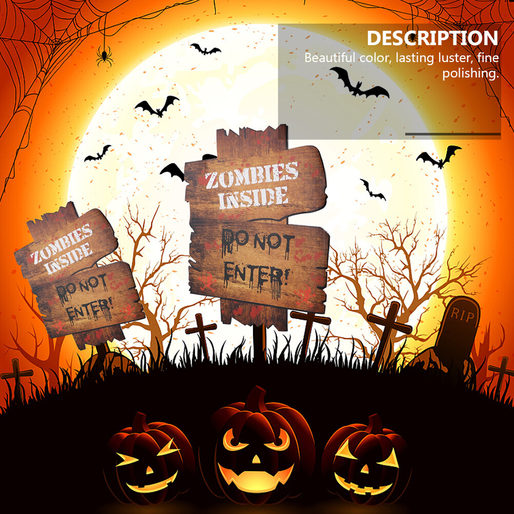 4 Пcs Halloween Ужасающие Предупреждающие Доски Стильные И Новаторские Аксессуары 27*20*0.5Cm