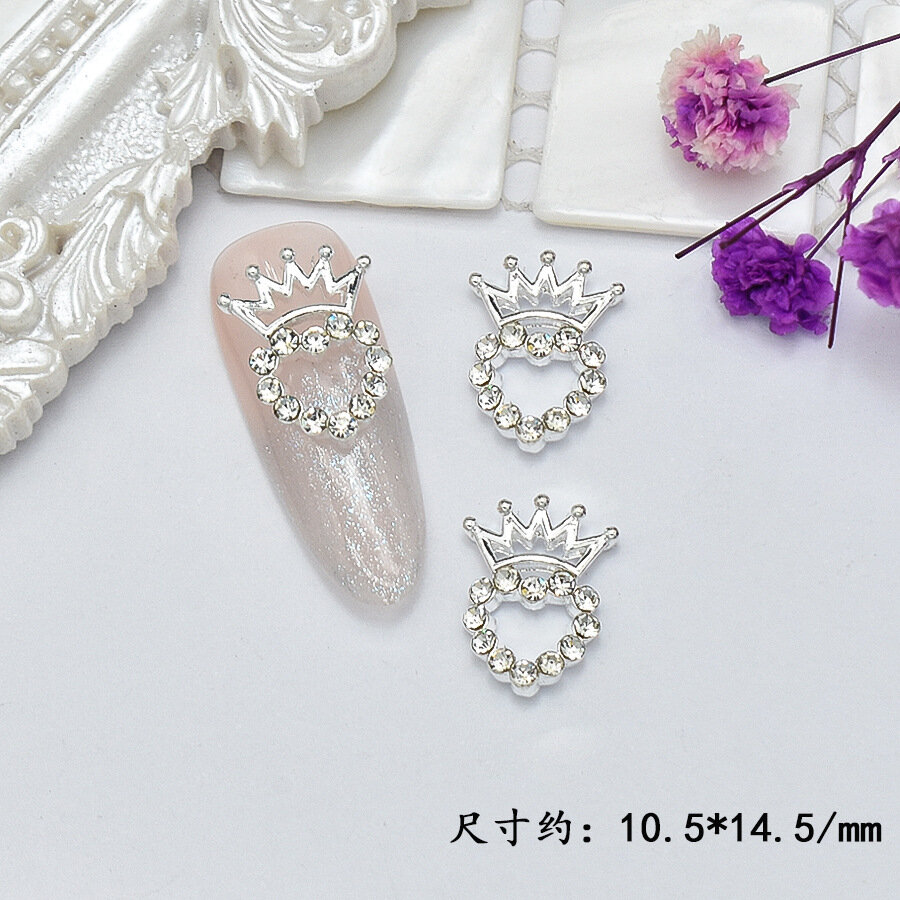 Серебряная корона-сердце из сплава с хрустальными вставками для маникюра, декоративный аксессуар для ногтей, элегантный