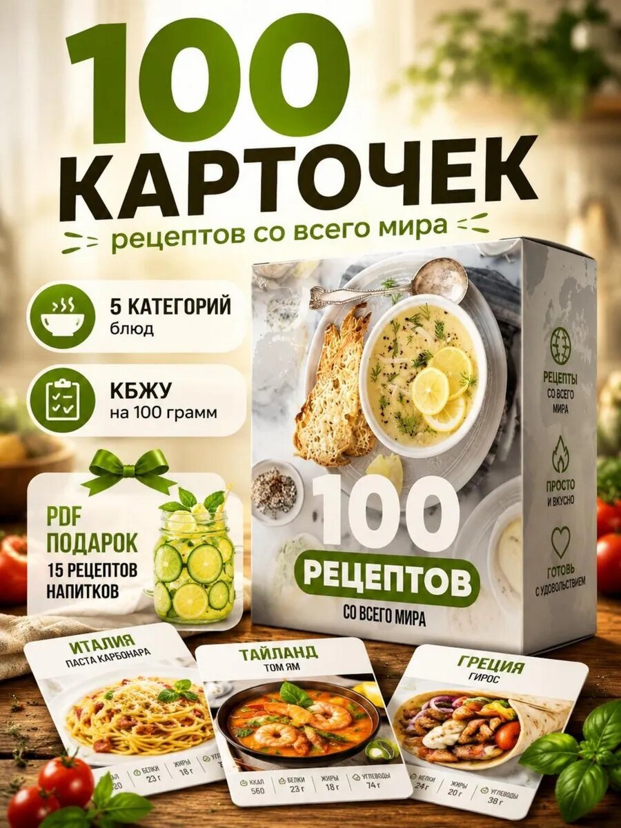 Набор карточек "Рецепты со всего мира" Gift Development, 100х76 мм, 100 рецептов