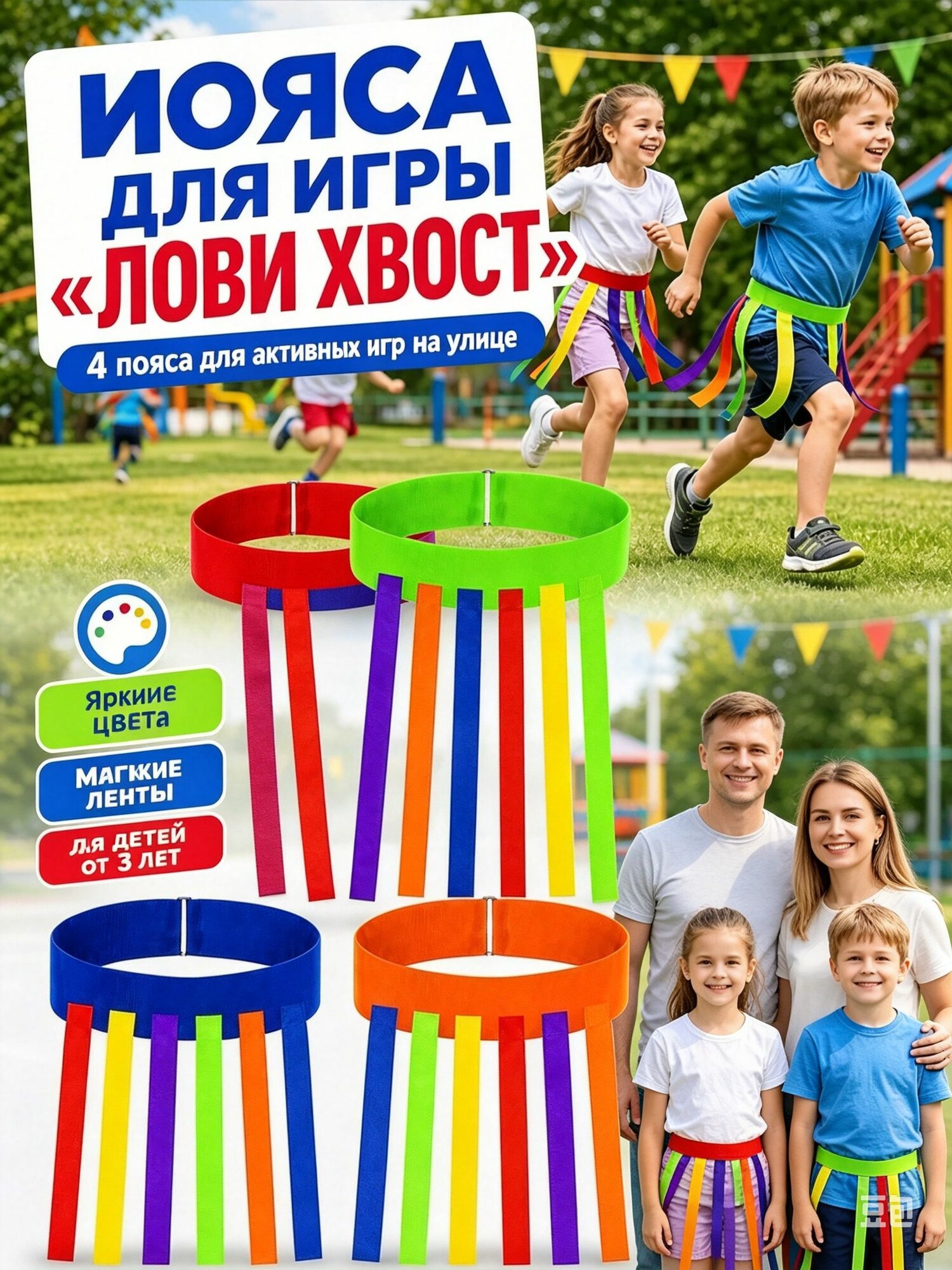 Пояс для игры с хвостами, набор 4 шт, регулируемый, для активных игр
