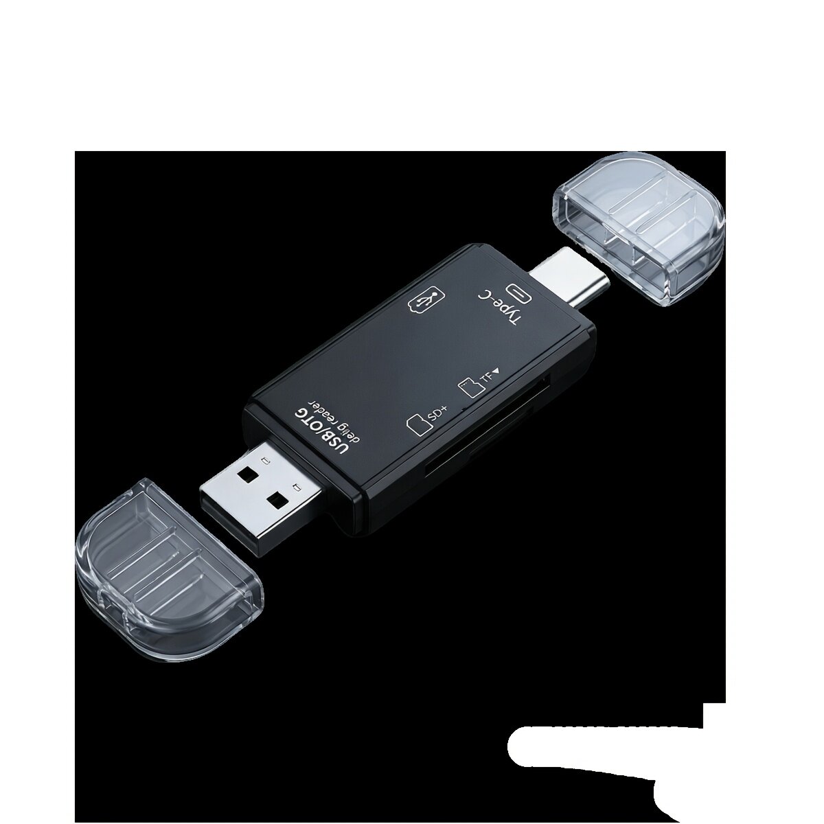 Считыватель карт памяти USB Type-C 2 в 1 SD TF с OTG для телефона и ноутбука, черный, модель XCF-82D