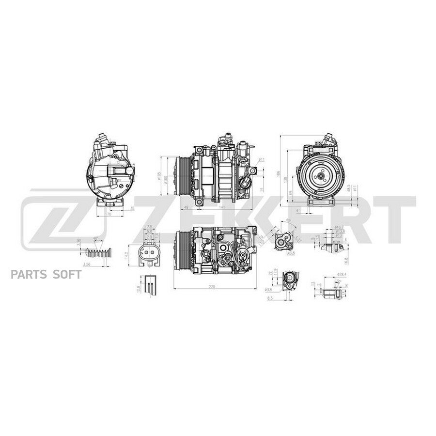 ZEKKERT MK-5716 Компрессор кондиционера MB S-Class (W220/221 V220/221) 00- M-Class (W163 W164) 01- Sprinter 3-5-t ()