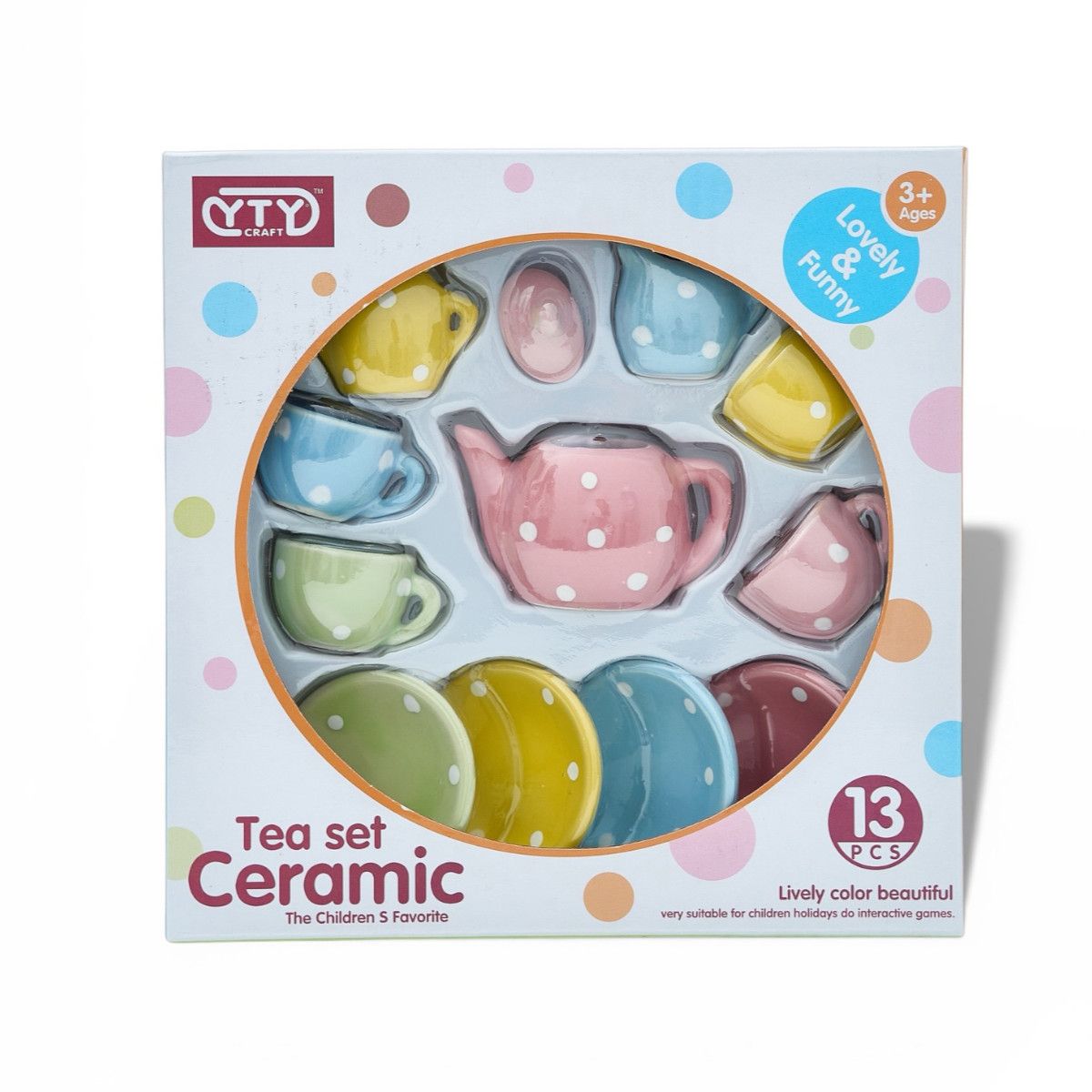 Игровой набор посуды YTY TOYS Чайный сервиз в горошек 13 предметов