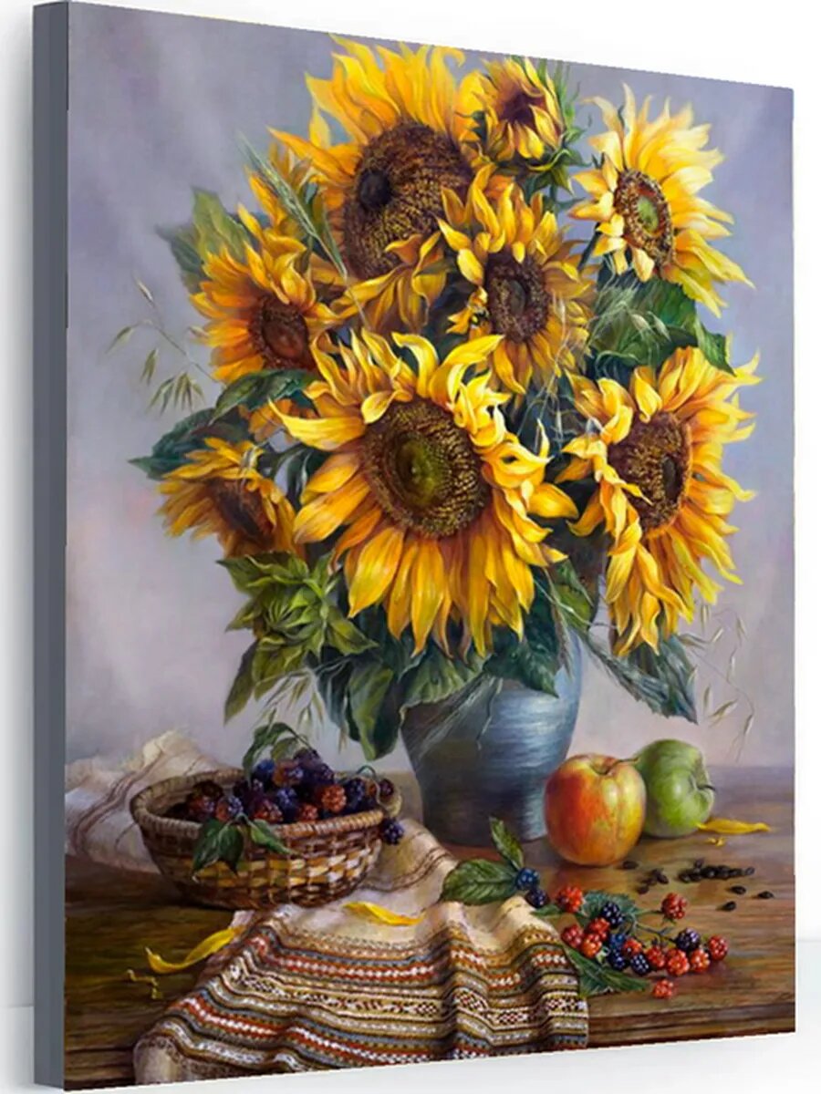 Картина по номерам "Подсолнухи", на холсте на подрамнике, 40 x 50 см