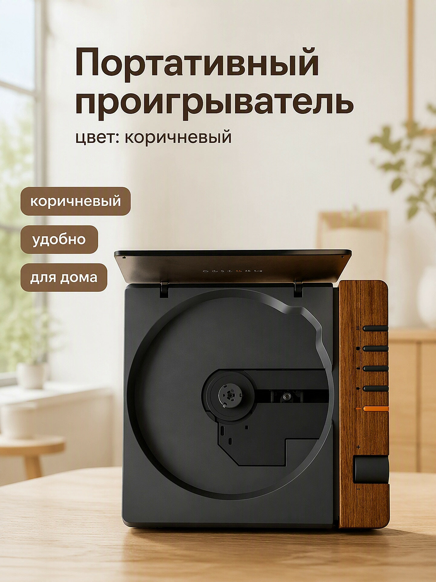 Портативный проигрыватель компакт-дисков Syitren R300，С функцией вывода данных по Bluetooth，Цвет древесного зерна