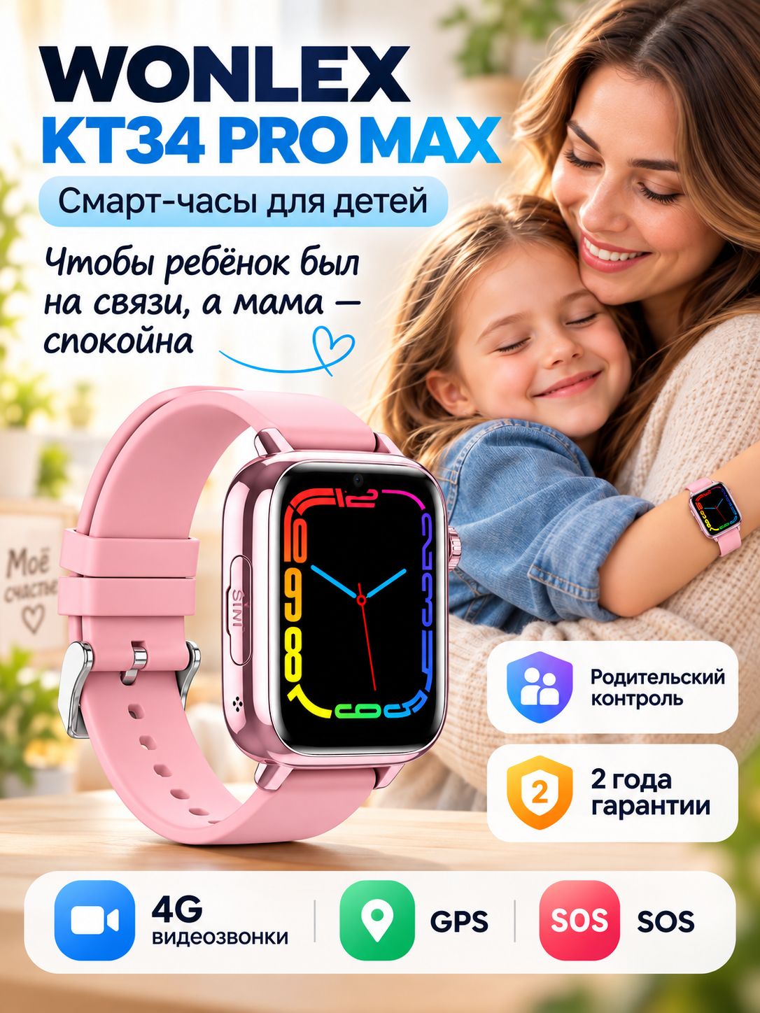 Смарт часы детские PRO MAX с сим картой, видеозвонком, GPS геолокацией, смарт часы детские 4G с аудиомониторингом, часы детские наручные для девочек