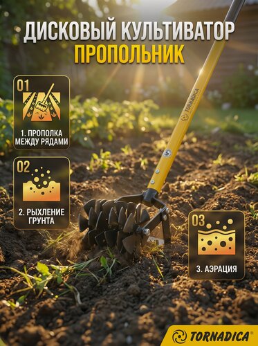 Изображение товара Дисковый пропольник Tornadica / Культиватор рыхлитель 6 дисков Торнадика (Интерметалл Брянск)
