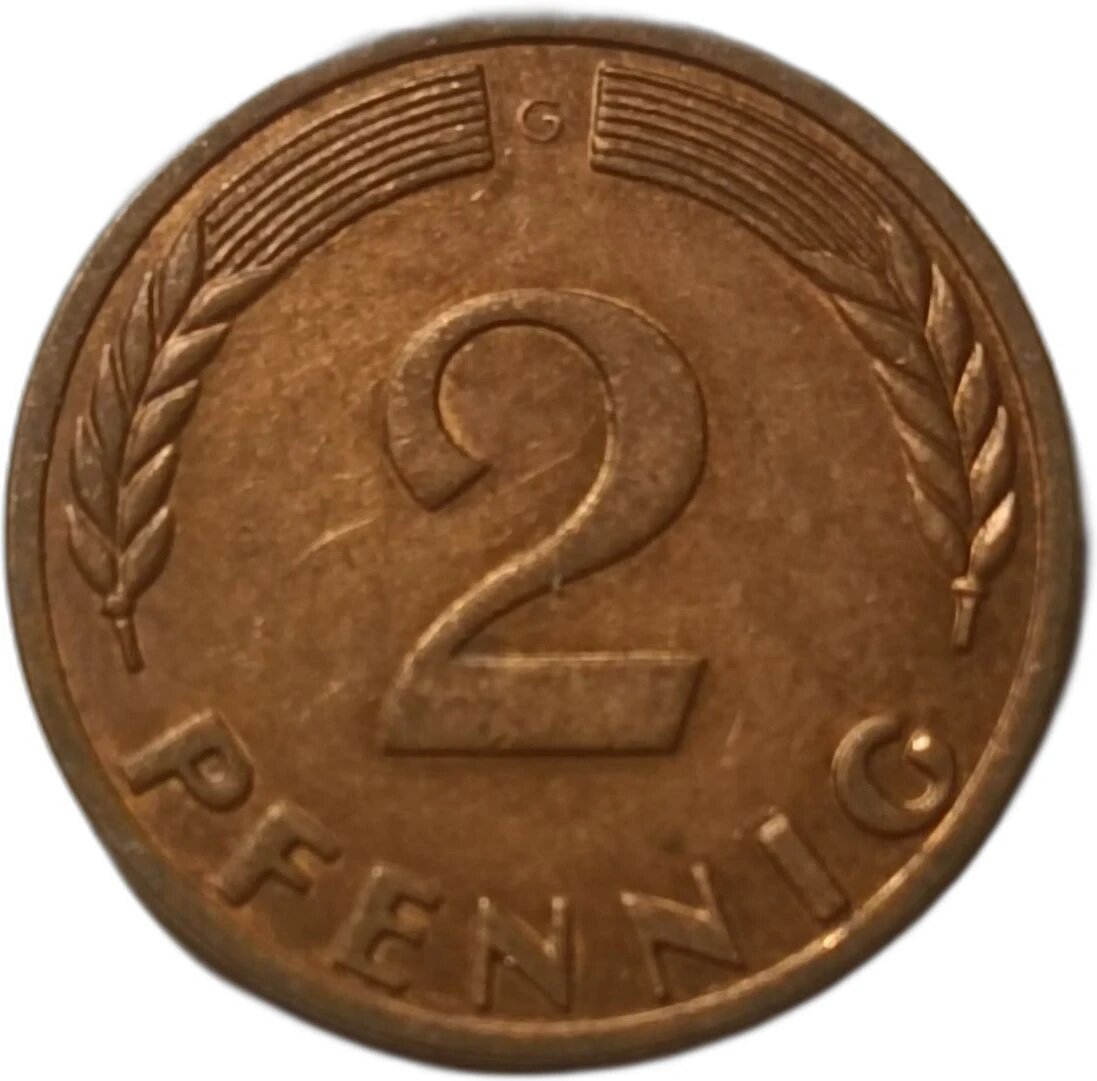 Монета Германия 2 пфеннига 1968