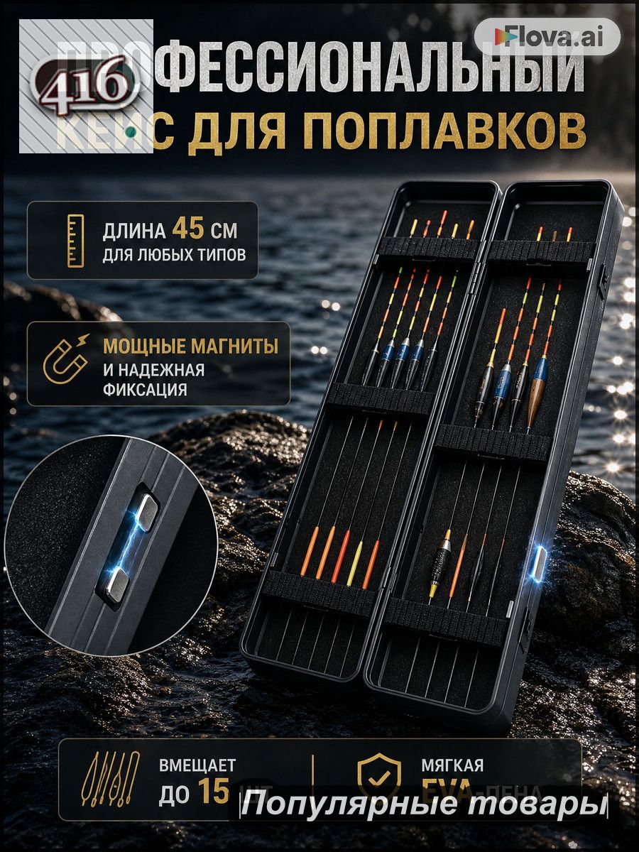 Коробка для поплавков 45 см, профессиональный магнитный пенал-футляр для хранения рыболовных снастей, кейс с мягким основанием из EVA и скрытыми петлями