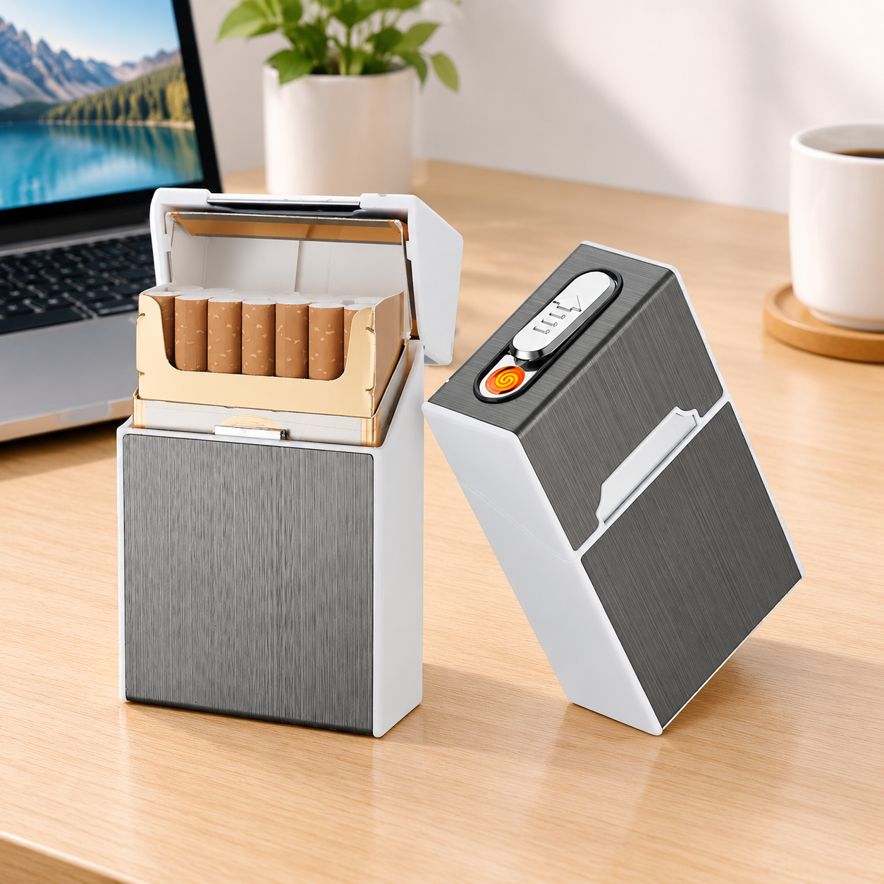 Портсигар металлический с USB зажигалкой, на магните, цвет серебро, 10х6х3 см, FatCat (Цвет товара: серебристый; Объем: 0.18 л)