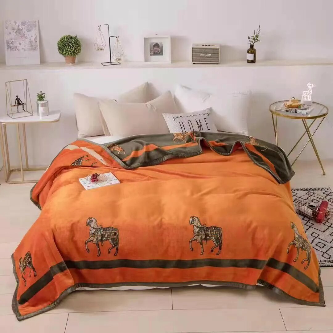Hermes Плед 230x200 см микровелюр двусторонний животные оранжевый