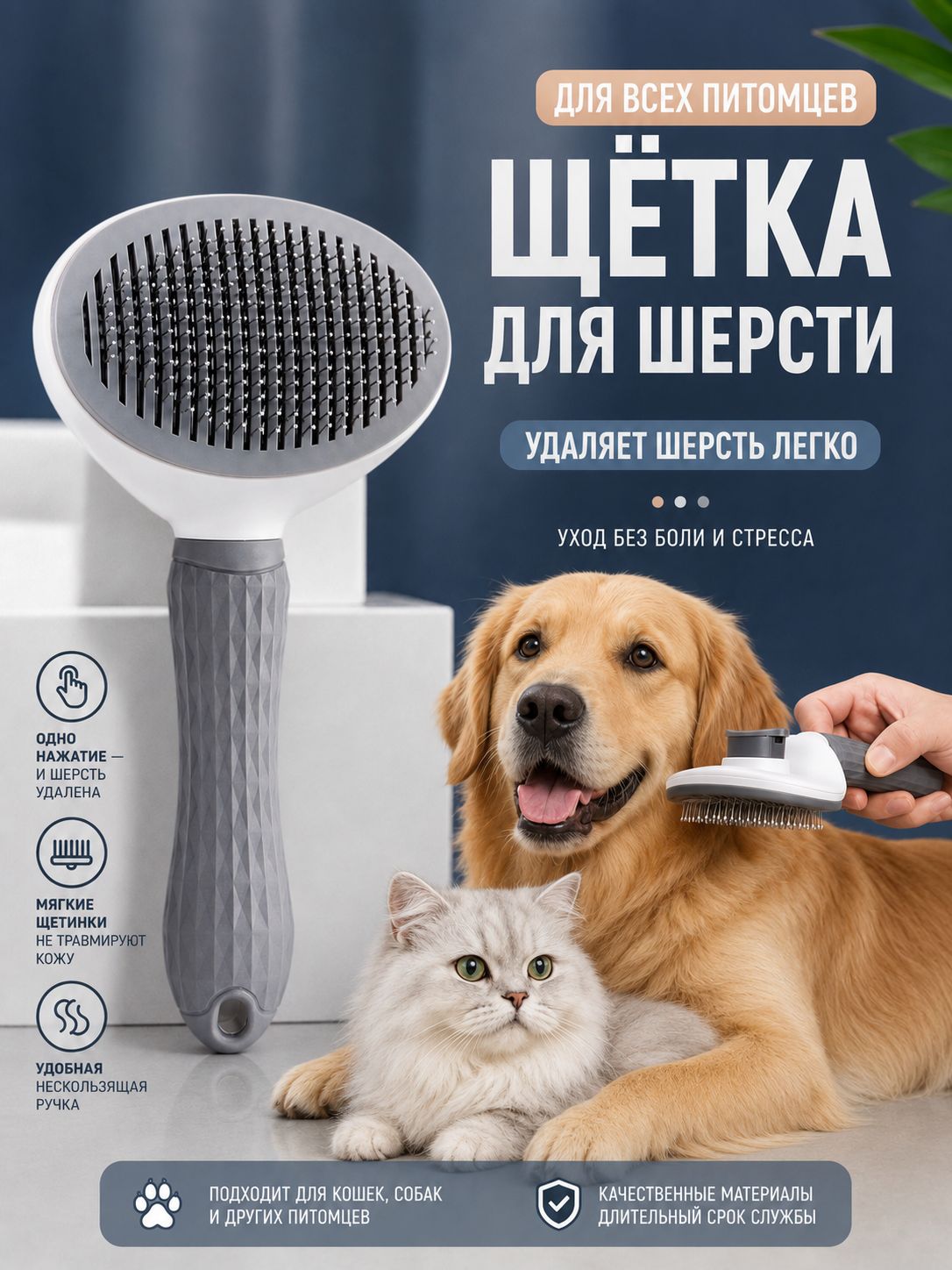 Расческа для кошек и собак, дешеддер, пуходерка для животных
