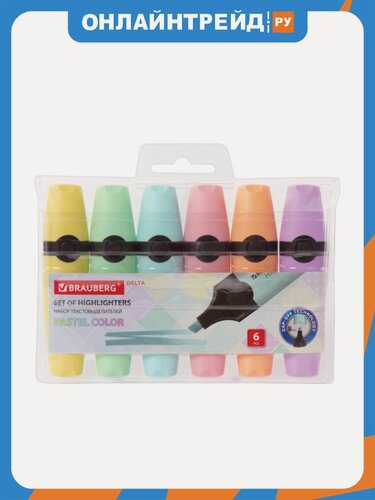 Изображение товара Набор текстовыделителей Brabix BRAUBERG 6 шт, Ассорти, "DELTA PASTEL", линия 1-5 мм