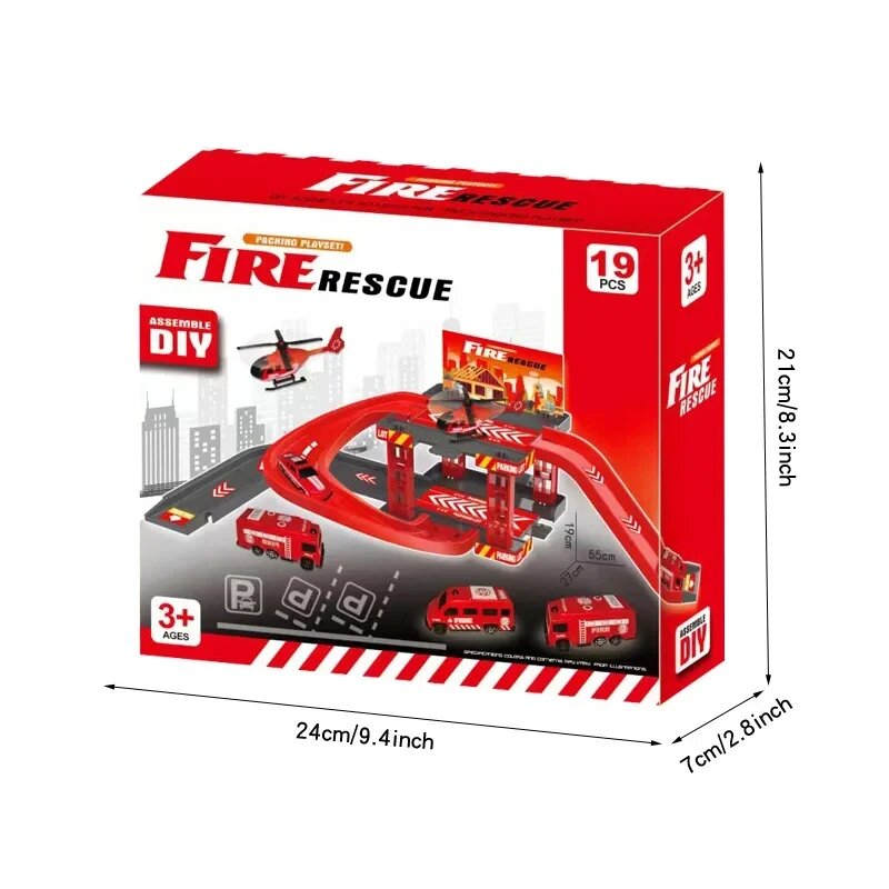 Детский конструктор-трек пожарная машина пластик Красный, Fire rescue