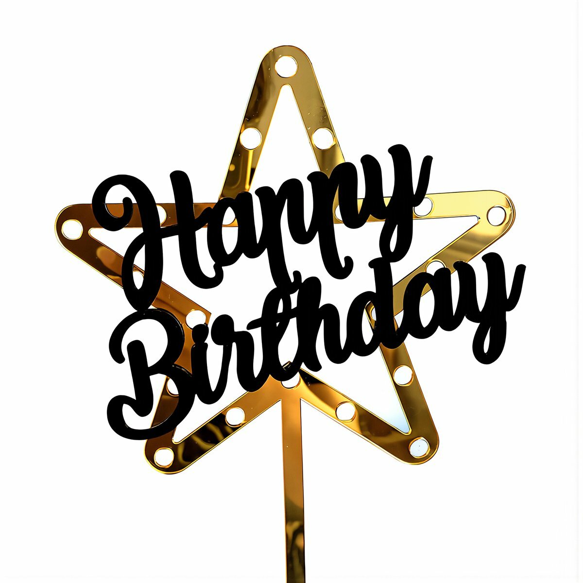 Аксессуар для праздника топпер акриловый звёздный двойной надпись Happy Birthday декор для торта дня рождения