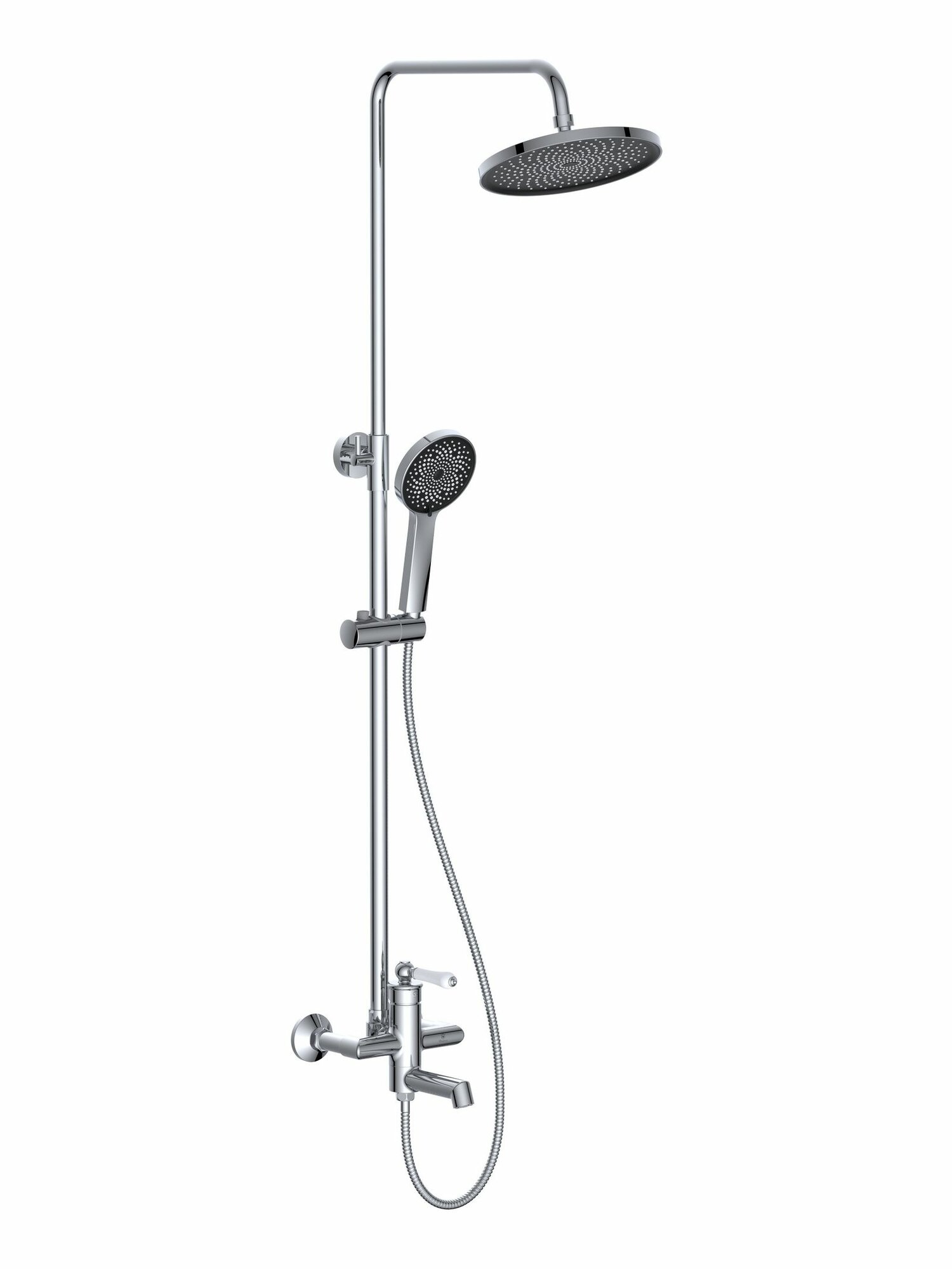 Душевая стойка с изливом, верхним душем и лейкой на шланге
