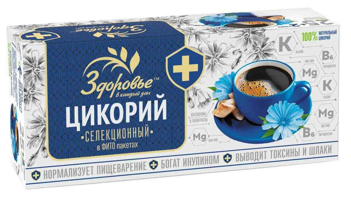 Цикорий Здоровье, жареный, молотый, селекционный, 27 пакетиков, 54 г