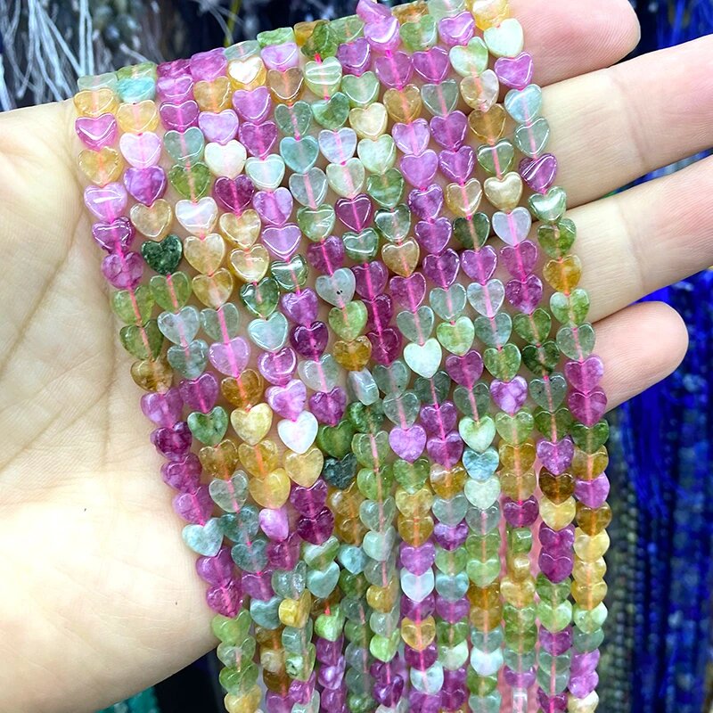 Бусины LUOMAN XIARI 6 мм сердце любовь набор аметист амазонит 6mm 32-34pcs 1pack, Tourmaline color
