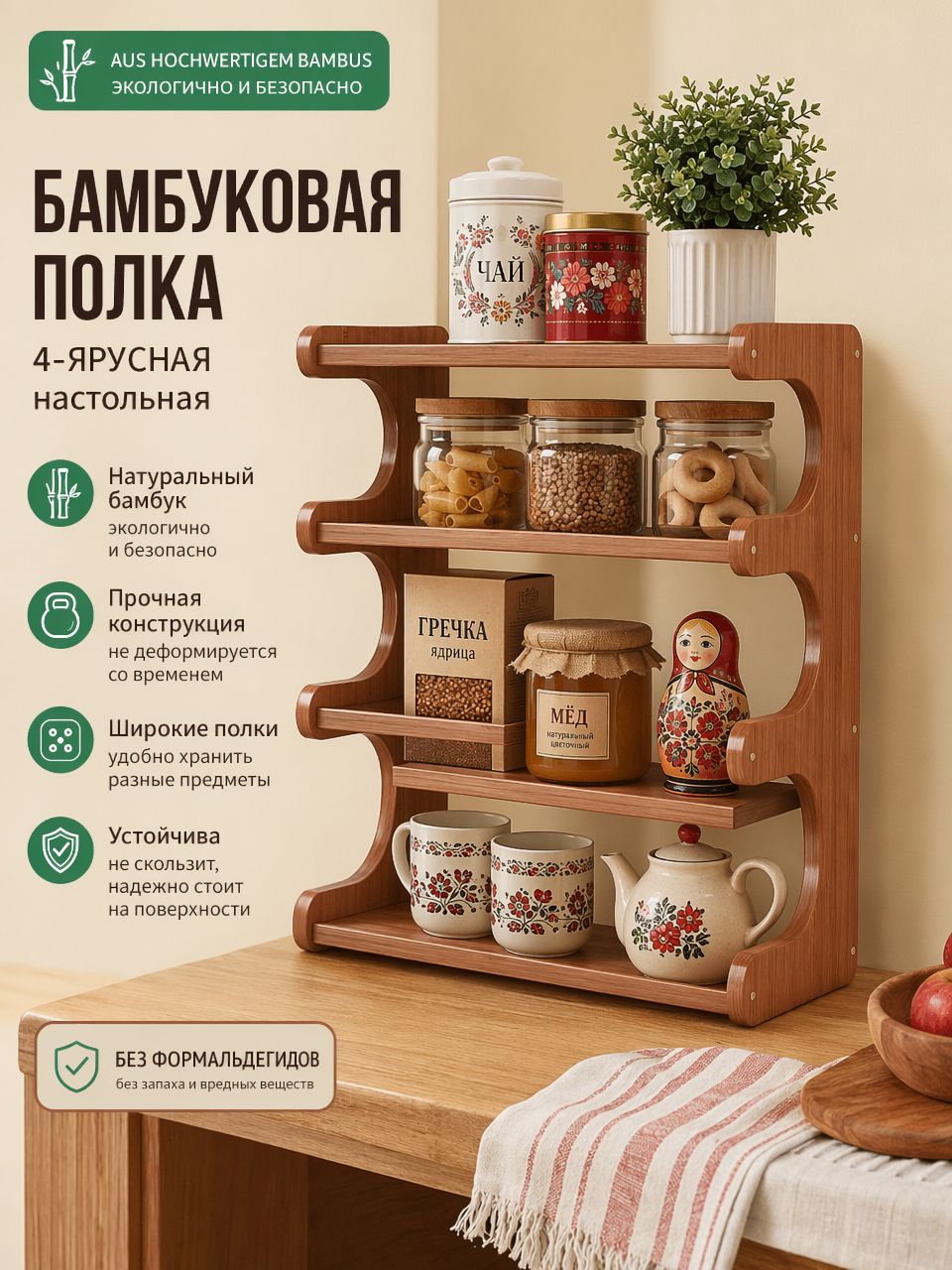 Полка для кухонной мебели Настольная, 50х20х51 см, 1 шт. настенная полка из бамбука шириной 50 см с глубиной 20 см