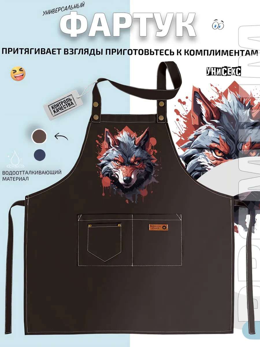 Фартук Волк Wolf аниме животное кухонный с принтом универсальный