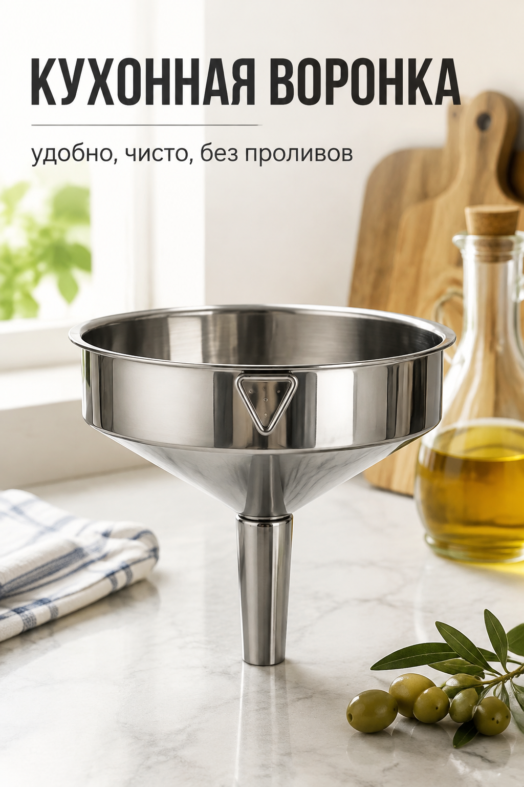 Кухонная воронка из нержавеющей стали, 20 см, серебристая