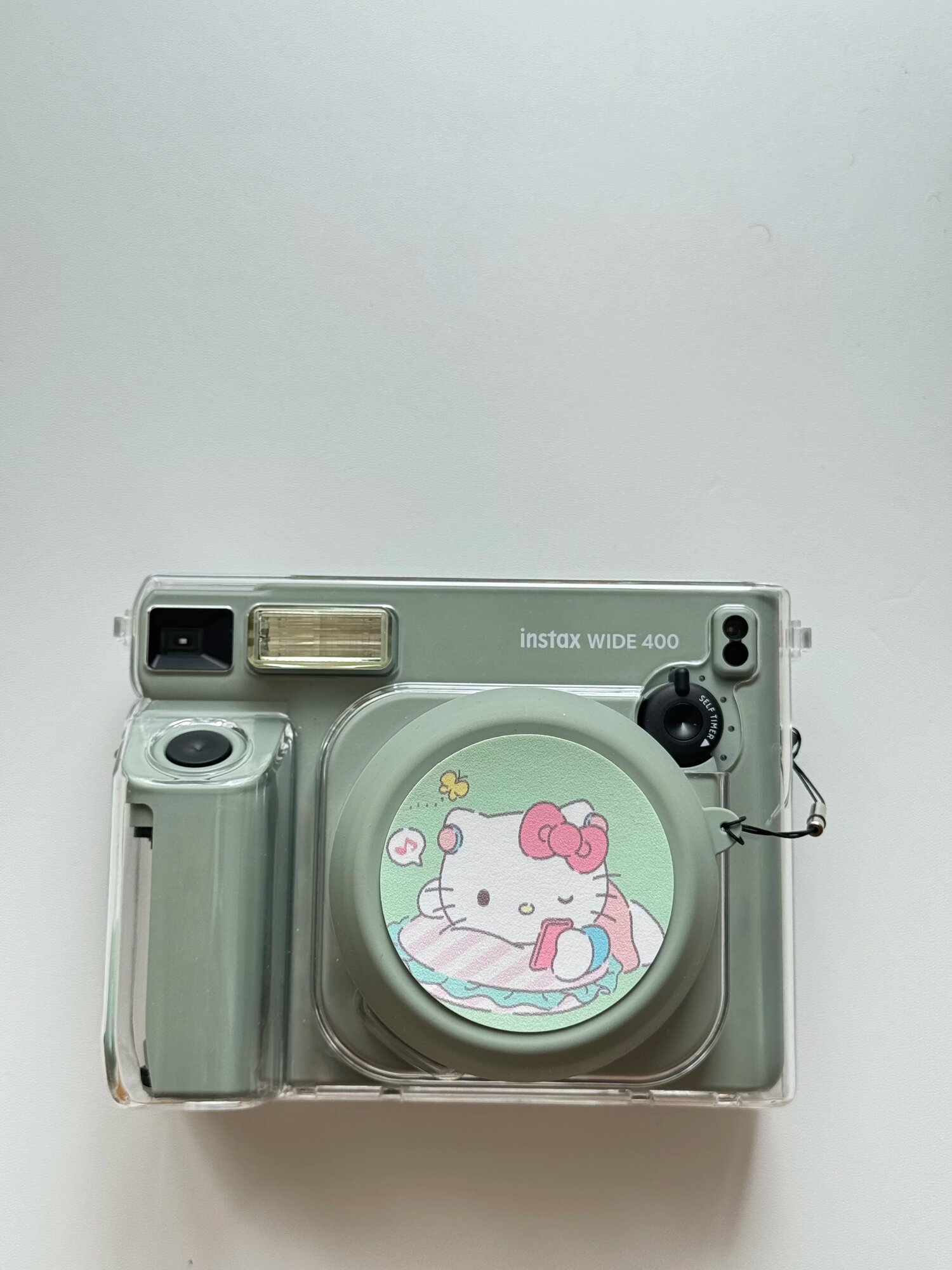 Силиконовый объективный колпачок с зеленой цветочной ремешком для Instax Wide400 зеленого цвета с кожаной наклейкой КТ