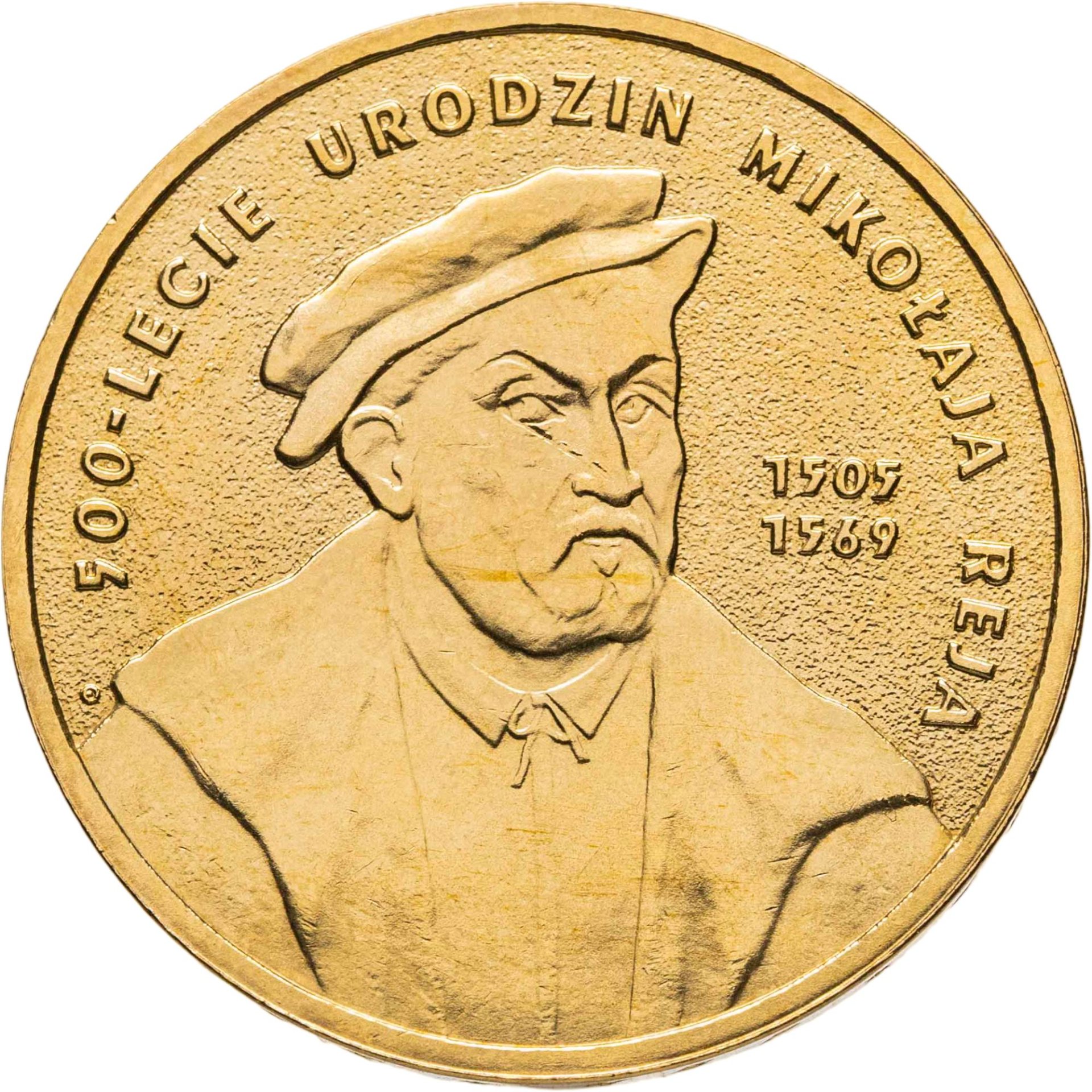 Польша 2 злотых 2005 "500 лет со дня рождения Миколая Рея", Латунь, в сохранности UNC