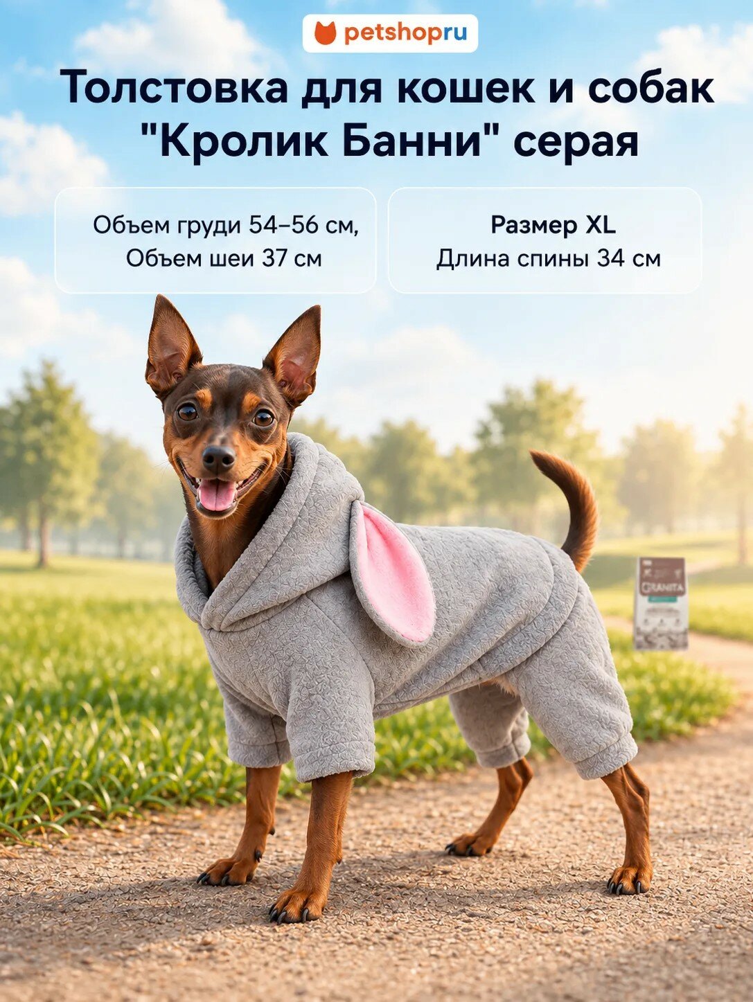 Tappi одежда Толстовка для кошек и собак "Кролик Банни", серый, размер XL