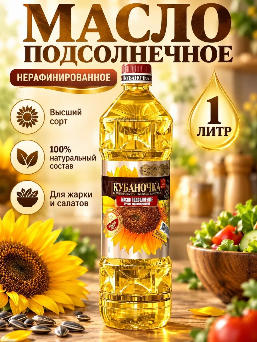 Масло 1 штука 1 литр подсолнечное нерафинированное