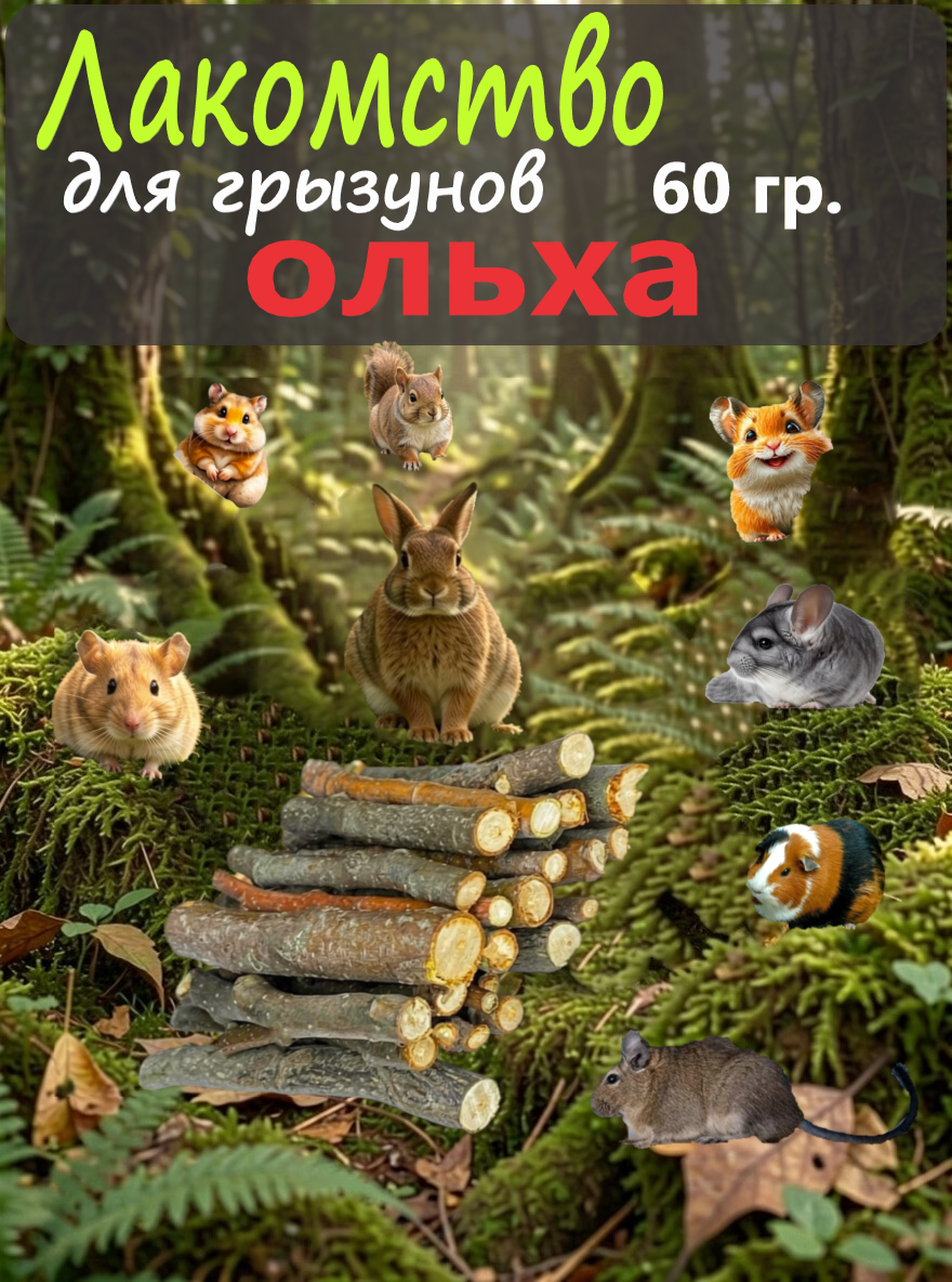 Веточки для грызунов ольха, древесные, экологичные, поддержание иммунитета, 60 гр.
