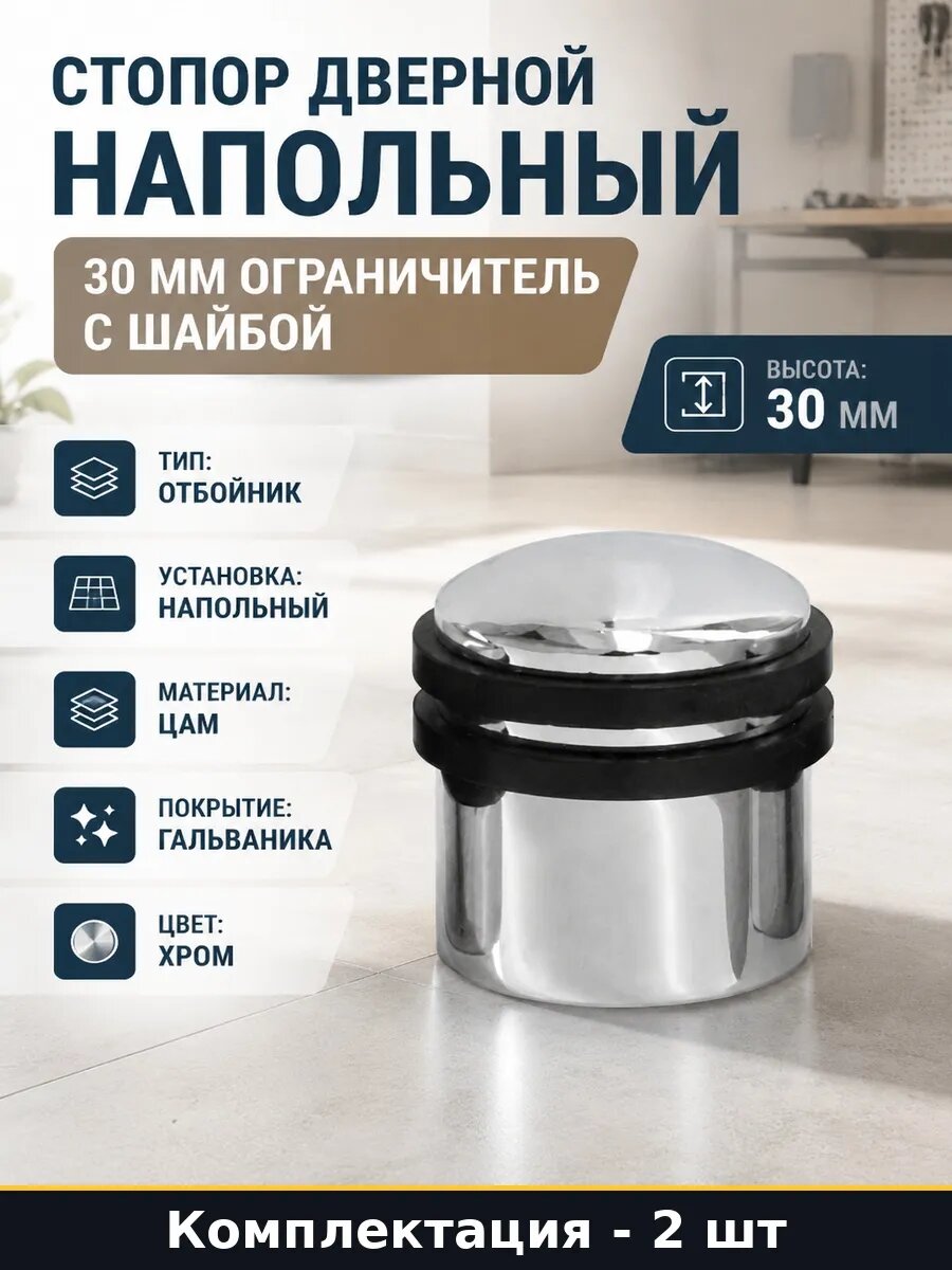 Набор 2 шт Напольный упор для двери цам стопор хромированный